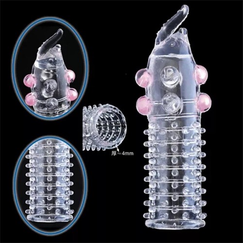 Full Cover Penis Sleeve Sex Toy men's condom plastic reusable silicone condom